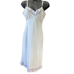 Mel Lin Sz 32 Vintage 70s White Full Slip Dress Satin Lace Made in USA Coquette